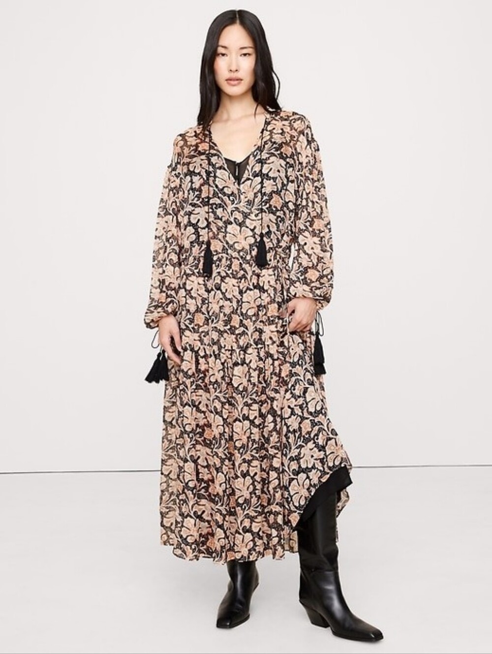 NWT Banana Republic Floral Paisley With Lurex Stripe Tiered Maxi Dress Size S/P